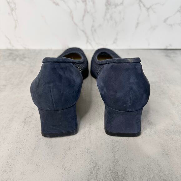 Paloma Fish Net Pumps WMNS US 8 Blue Square Toe Woven/Leather Dress Heels Italy - Picture 3 of 7